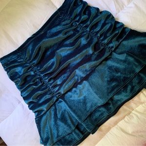 Blue velvet ruffle skirt